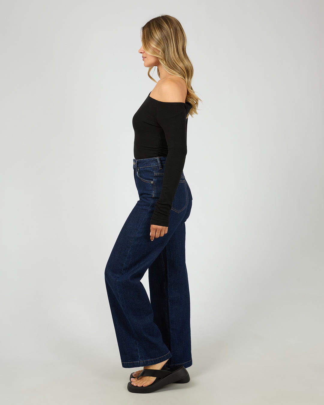 Kylie Off Shoulder Long Sleeve Top Black