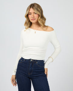 Kylie Off Shoulder Long Sleeve Top Vintage White