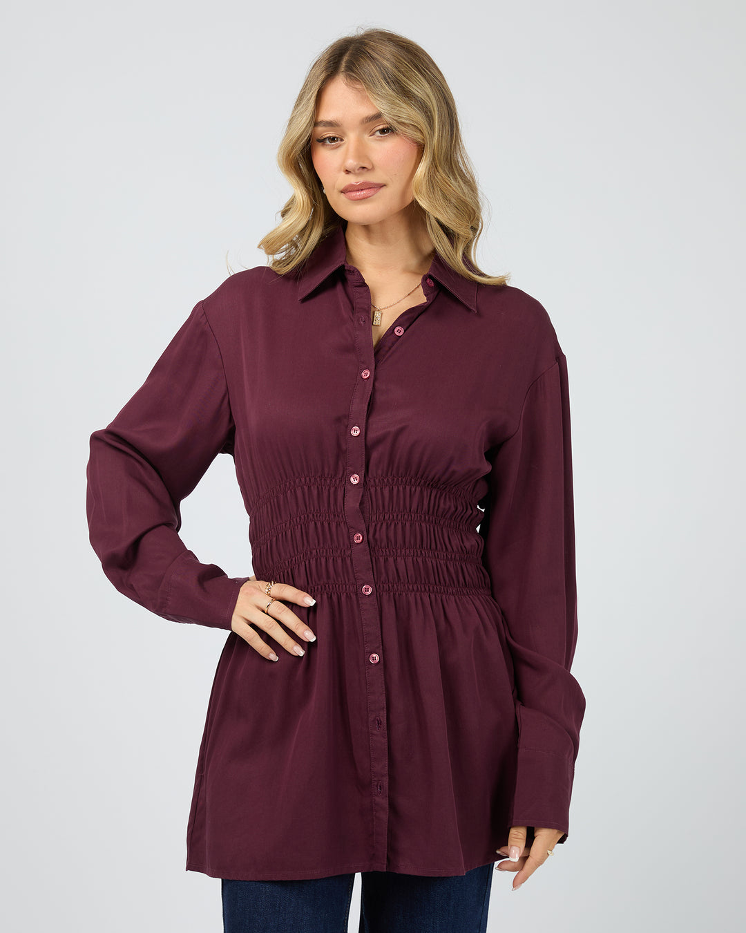 Aae Ruched Shirt Burgundy