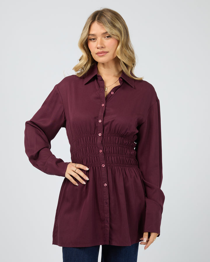 Aae Ruched Shirt Burgundy