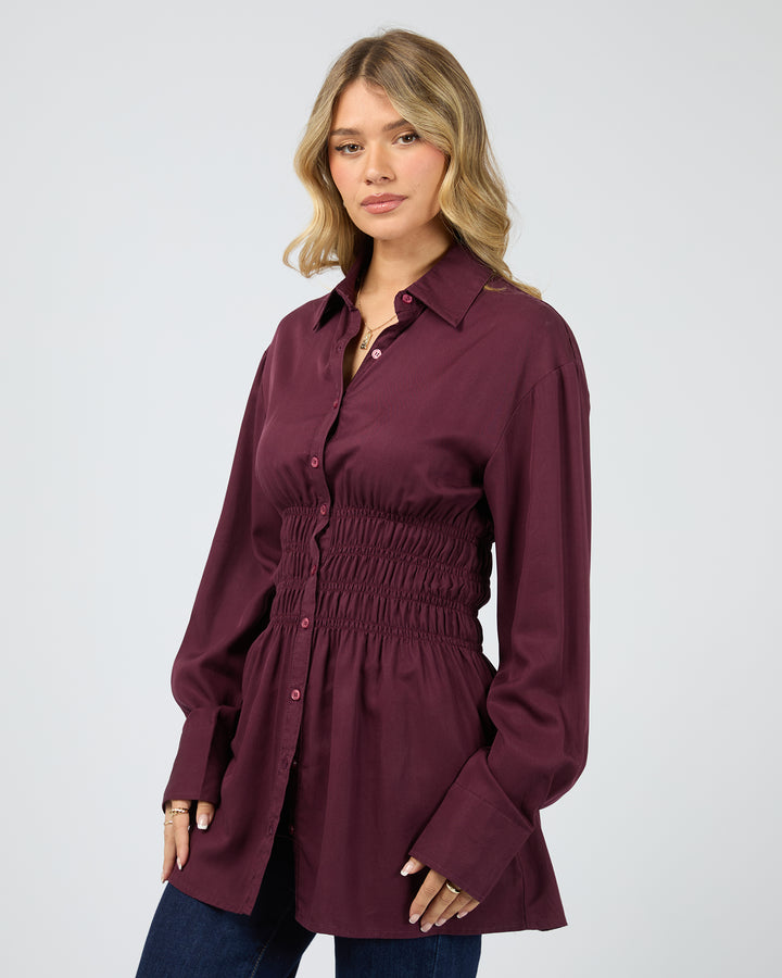 Aae Ruched Shirt Burgundy