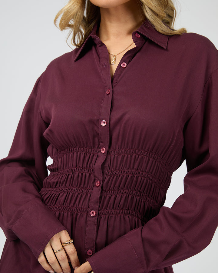 Aae Ruched Shirt Burgundy