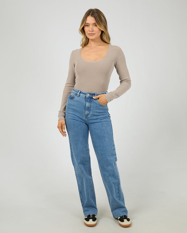 Washed Rib Scoop Neck L/S Tee Stone