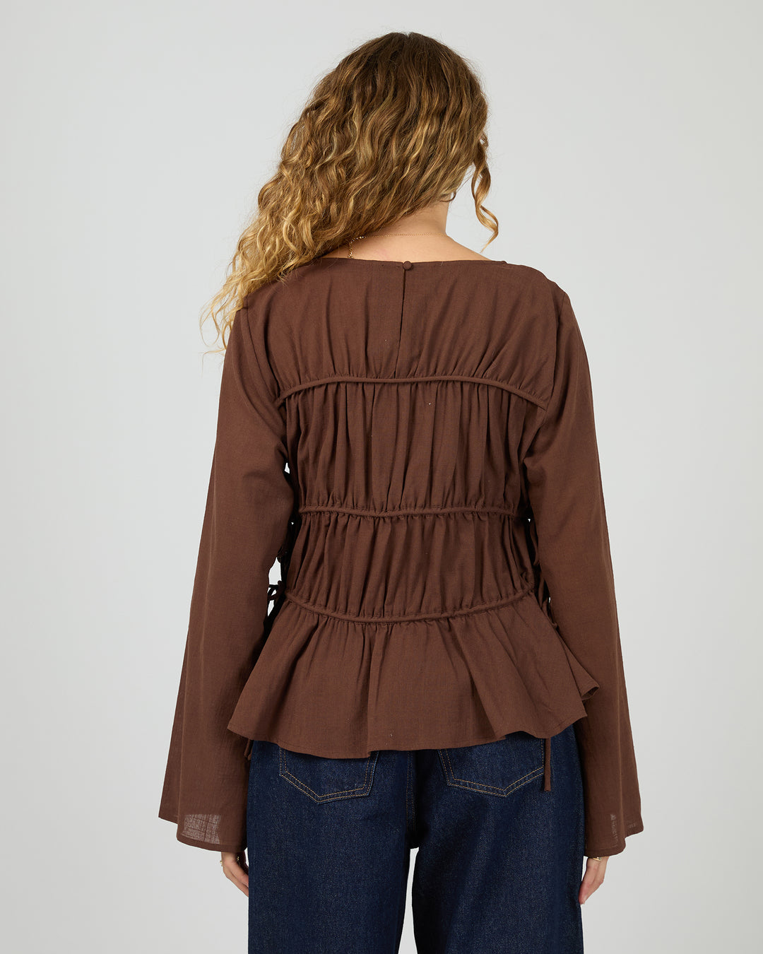 Lou Lou Tie Long Sleeve Top Brown