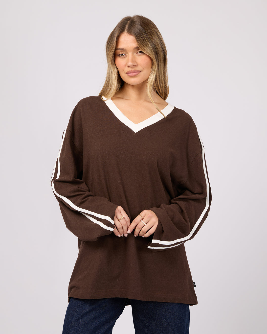 Zulu V-Neck Long Sleeve Tee Brown