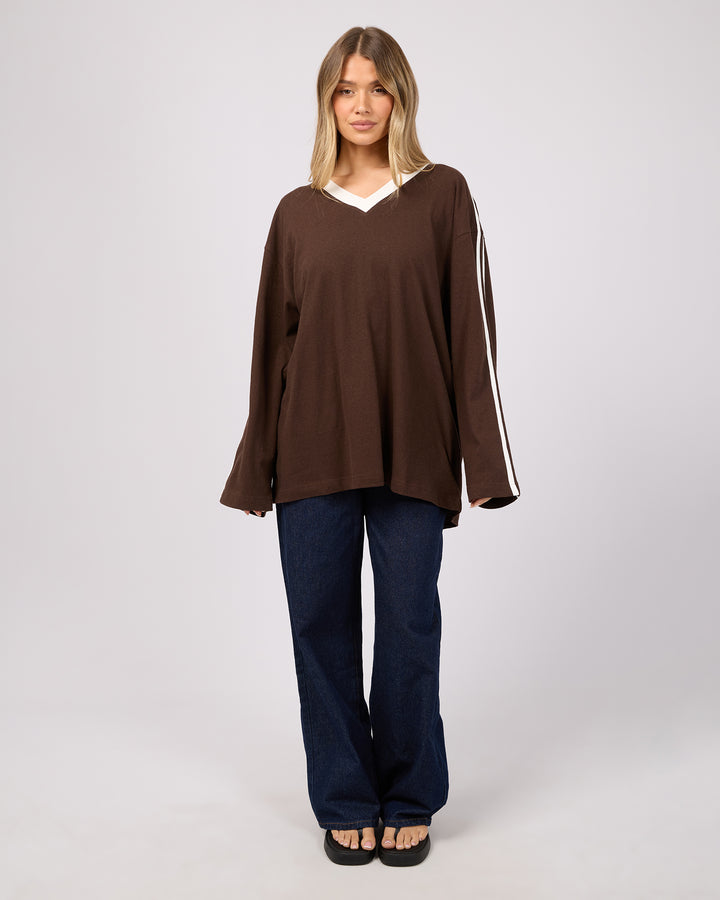 Zulu V-Neck Long Sleeve Tee Brown