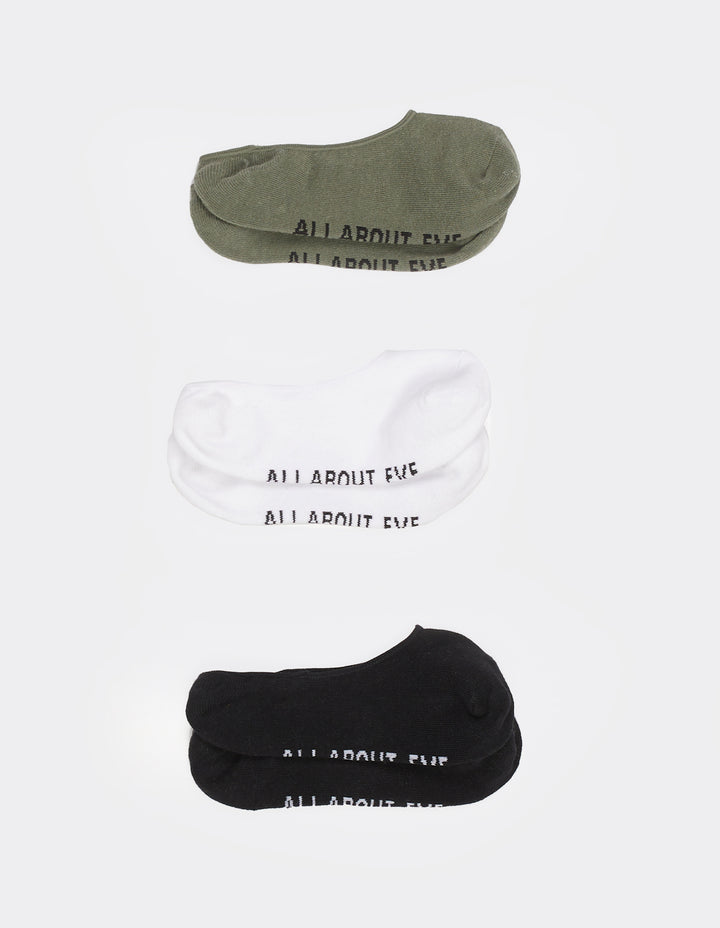 Aae 3 Pack Sockettes Khaki, Black & White