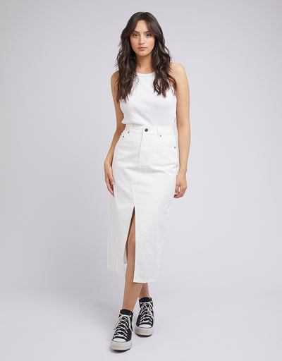 Jessie Midi Denim Skirt Vintage White