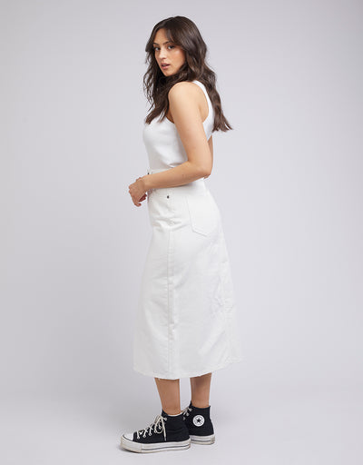 Jessie Midi Denim Skirt Vintage White