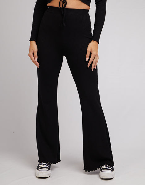 BLACK RIBBED FLARED TROUSERS – Rozlay